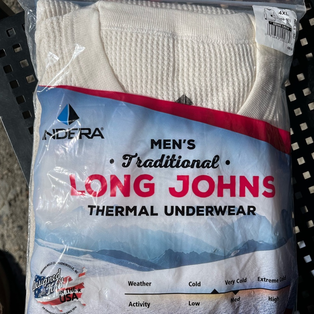 Indera Men’s Traditional Long Johns Thermal Undershirt — Cream